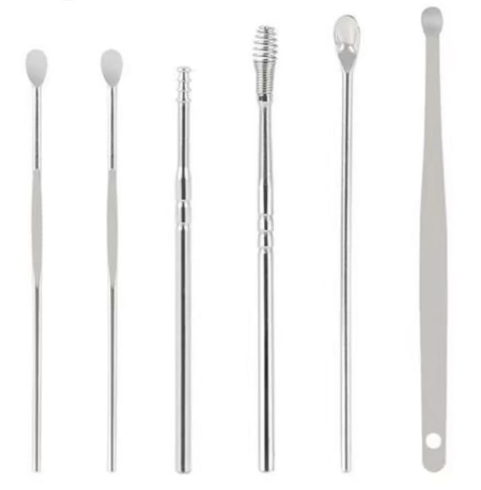Juego de 6 herramientas para limpieza de oídos, acero inoxidable, para limpieza de oídos, tapón de oído, tapones de acero inoxidable