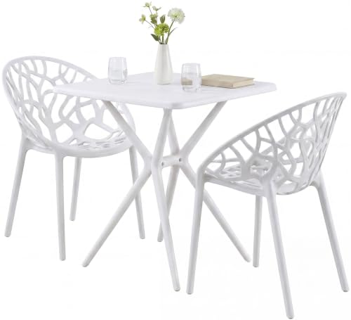 CLP Conjunto de Jardin Resistente a la Intemperie con Mesa y 2 sillas apilables Lumera, Set de plastico, soporta hasta 150 kg Color Blanco