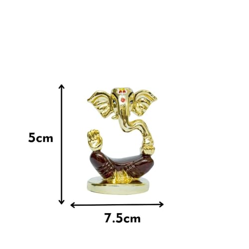 Image of Gold Plated Divine Ganesha | Brown & Gold Ganpati Idol for Car Dashboard, Office Desk & Home Temple | Prosperity & Protection|Travel-Friendly |Good Luck & Blessings| Height 1.9 Inch