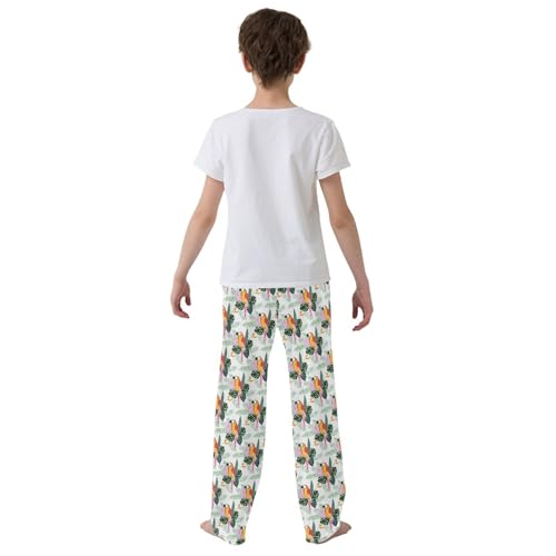 Tropical Parrot Palm Tree Boys Long Pants Soft Trousers Elastic Waist Kids Lounge Bottoms with Pockets S-XL3