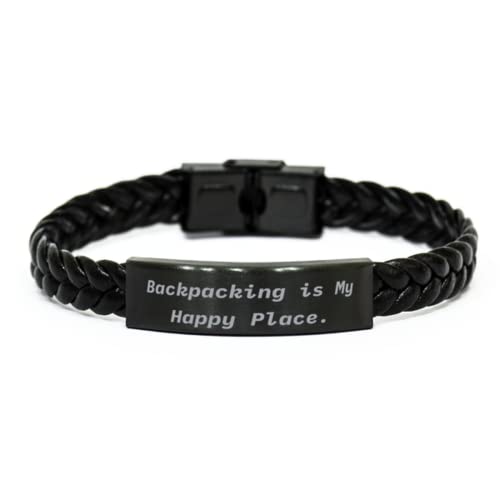 Inspirational Backpacking Braided Leather Bracelet, Backpacking is My, for Friends, Present from, Engraved Bracelet for Backpacking