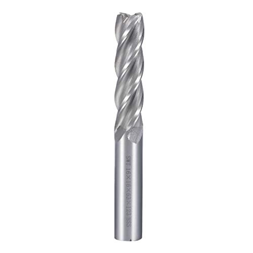 Sourcingmap 16mm Shank 16mm x 63mm Straight Flat Nose End Mill Cutter CNC Router Bits 4 Flute
