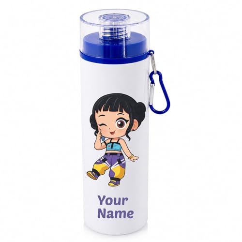 Image of Personalized Korean Theme Water Bottle 800ml | Custom Name Printed Aluminium Bottle with Clip | Cute Cartoon Design for Kids, Girls, School, Gift for Her|Birthday Return Gift