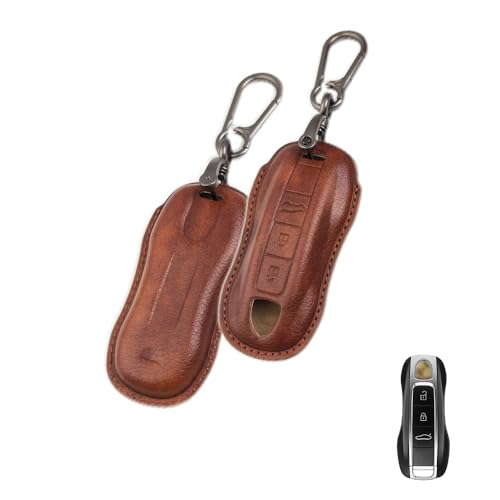Image of keyzone dual leather key cover for Porsche 911, Cayenne, Panamera, Taycan 3 button smart key