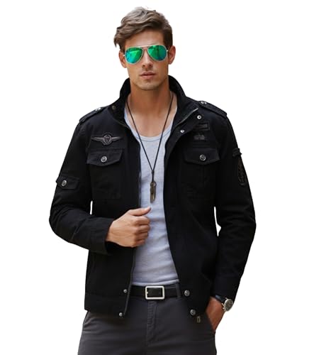 Image of L'MONTE Imported Casual Cotton Military Stand Collar Bomber Fall Jacket for Men