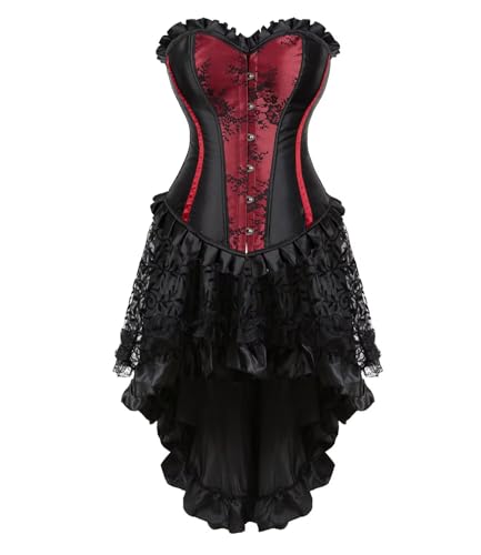 Josamogre Korsett Damen Corsage Corset Dress Corsagenkleid Korsage Vollbrust Schnüren GothicMittelalter Große Größen Halloween Weinrot XXS