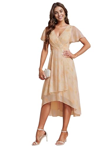 Ever-Pretty Vestidos de Invitada de Boda Elegantes Vestidos de Noche de Gasa Mujer Midi Cortos Vestidos de Novia Rosa Dorée 42