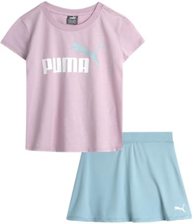 PUMA Girls Active Skirt Set- 2 Piece Active Skort and Short Sleeve Athletic T-Shirt - Sporty Girls Summer Outfits Set (S-L)