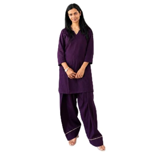 Image of Women's Rayon Farshi Salwar Suit with Palazzo Set 3 /4 Sleeves Plain Kurti for Women and Girls