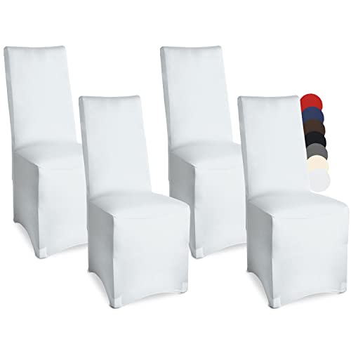 Beautissu Lot de 4 Housses Strech Leona pour Chaise de Banquet - 45x90cm - Elegante, Moderne - Bi-Elastique - Oeko-TEX - Blanc