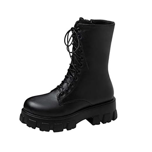Bottes de combat pour femme – Bottes militaires tactiques à lacets avec fermeture éclair, talon bloc, plateforme de randonnée et de sécurité, bottines d'hiver à lacets en cuir, Noir , 39 EU