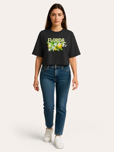 Image of HELLCAT Beige Printed Loose Fit Crew-Neck Crop T-Shirt for Women