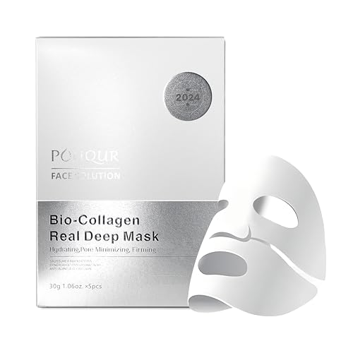 POUQUR 5PCS Bio-Collagen Real Deep Mask, Hydrating Overnight Hydrogel Mask, Anti-Aging,Pore Minimizing, Firming,Absorbs dirt deep inside face.