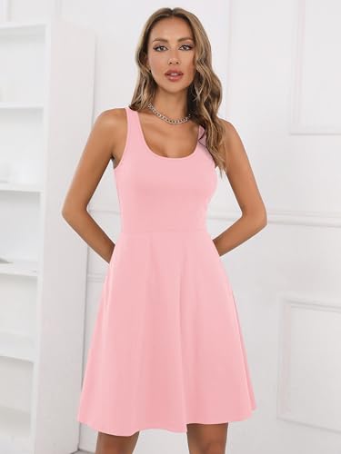 Image of Missufe Women's Sleeveless Racerback Flared Casual Plain Tank Dress