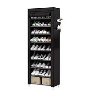 9 Tier Cabinet Storage Shoe Rack Stand Holds 24 Pairs Shoe Organizer Dustproof | Plastic Shoe Shelves Organizer for Closet Hallway Bedroom Entryway (BLACK)