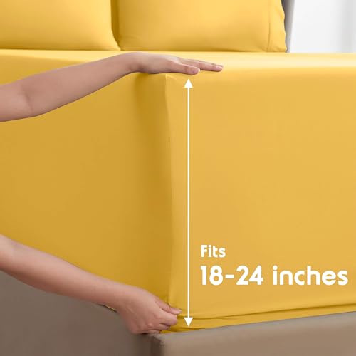 Image of Nestl Extra Deep Full Sheet Set - 6 Piece Breathable & Cooling Sheets - Hotel Luxury Bedding Set w /18-24 Inch Deep Pockets - Easy & Secure Fit - Super Soft, Wrinkle Free & Comfy - Yellow