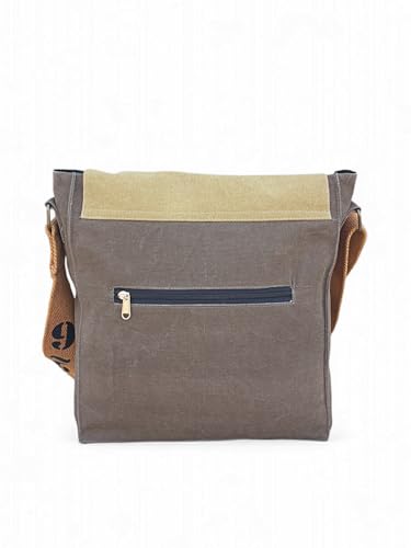 Image of The House of tara Sturdy Cotton Canvas Messenger Bags for Men and Women | With two Magnetic Snap Buttons Flap Closure, Adjustable Body Strap & Multiutility Lobster Hook (Brown Beige)