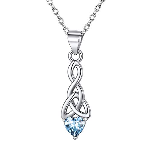 ChicSilver 925 Sterling Silver Sparkling Heart Birthstone Celtic Knot Pendant Necklace 18 Inch March Aquamarine