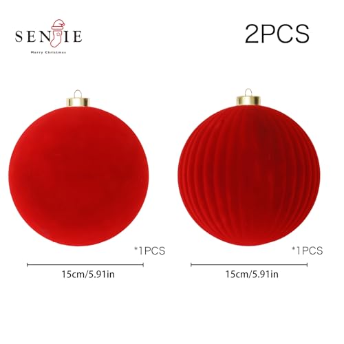 Image of 6inch Big Velvet Christmas Ornaments for Xmas Trees, 2 pcs Flocked Christmas Balls Sets for Holiday Decor