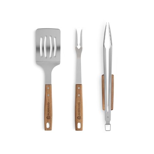 BURNHARD Grillbesteck-Set 3-TLG. 45 cm, Akazienholz...