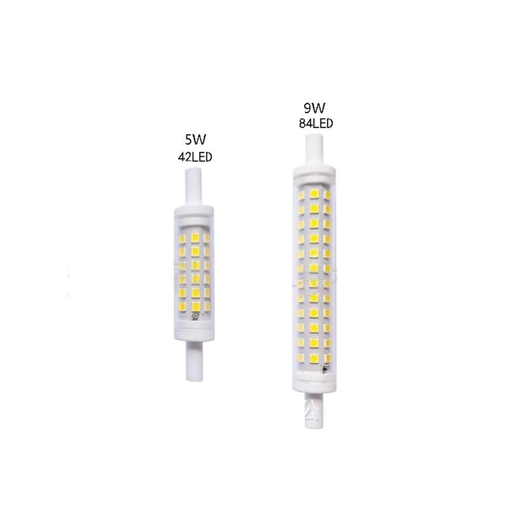 1fortunate Ampoules, Lot de 20 Lampes LED en céramique, AC220V R7S 2835SMD 78mm/118mm, lumière LED à intensité Variable sans Scintillement(Warm White 220V,9W 118mm)
