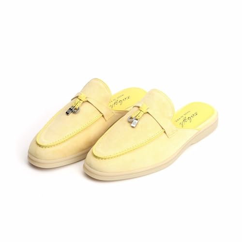Image of XOBZJH Designer Women's Mules Flat Heel - Suede Leather Flats with Tassel Detail, Comfortable Slip-On Backless Loafers,Casual & Work Shoes