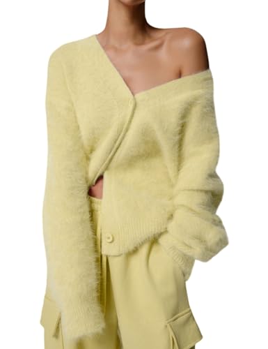 Yimoon Womens Fuzzy Cardigan Sweater V Neck Long Sleeve Button