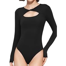 PUMIEY Womens Knot Front Long Sleeve Bodysuit Crew Neck Body Suits Sexy Tops Smoke Cloud Pro Collection