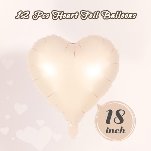 Image of 12 Pcs Beige Heart Balloons,18 Inch Heart Foil Balloons Love Balloon Valentine Balloon for Birthday Party Wedding Engagement Party Baby Shower Valentine Day Decorations