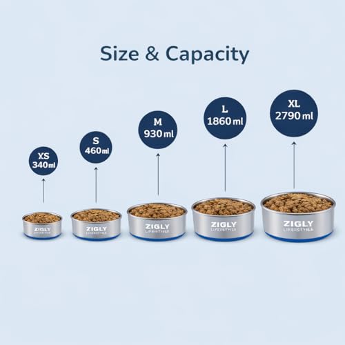 Image of Zigly Stainless Steel Dog Feeding Bowl for Large & Giant Breeds | Rust-Resistant Anti-Skid Food & Water Bowl | Heavy Duty, Hygienic & Easy to Clean Pet Bowl | L | 1860ml
