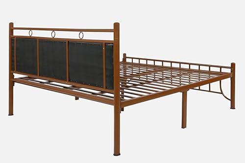 Image of Zuno Metal King Size Bed Without Storage | Wrought Iron Double Bed with Headboard & Footboard | Sturdy Powder Coated Platform Bed King Size Cot for BedroomLivingRoom Brown (75x72)