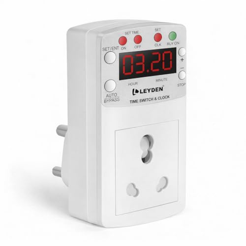 Image of LEYDEN TP-CLK 16A 220V AC Digital Real Time Clock Timer Plug Socket |Automatic ON Off Plug with 10 Programs Per Day | Heavy Duty Timer for Light, Water Pump, Motor, AC, Geyser (1)