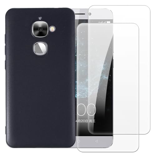 Shantime Hülle mit 2 Stück Schutzfolie Kompatibel mit LeEco Le 2 Pro, Stoßfeste Abdeckung & Gehärtetes Glas R&um-Schutz(Schwarz)