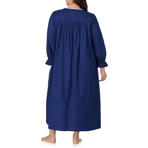Image of Eileen West Sleepwear & Loungewear for Women - Dobby Stripe Collection - 100% Cotton Longsleeve Full-Length Robe Nightgown