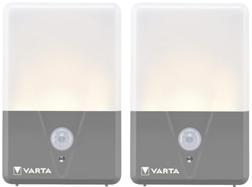 VARTA Nachtlicht mit Bewegungssensor LED, 2 Stück, unbestückt, Motion Sensor Outdoor Light Twin Pack, batteriebetrieben, Installation: Schraube, Magnet oder 3M-Klebeband, Spritzwassergeschützt, Weiß