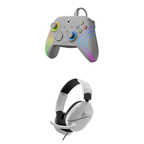 Turtle Beach Xbox Bundle: Afterglow Wave Wired Controller Licensed for Xbox Series X|S, PC, Mappable Buttons, Hall-Effect Hair Triggers, Companion App (Grey) + Recon 70 Wired Gaming Headset (White)