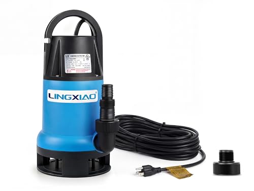 LINGXIAO Sewage Pump 1/2 HP 2370 GPH Submersible Water Pump Thermoplastic Portable Trash Pump High Flow Water Removal for Basement Sump Basin and Sewage Well with 10ft Long Power Cord