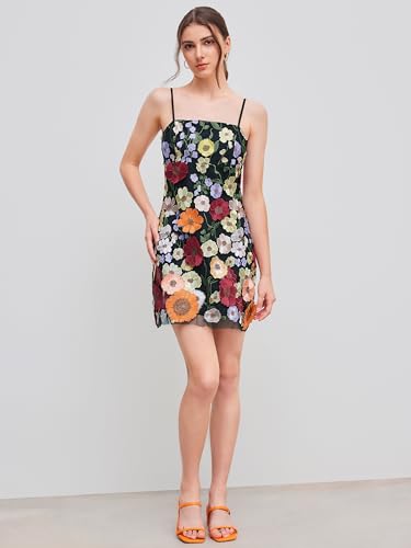 CIDER Mini Dress Floral Embroidery Jacquard Square Neck Sleeveless High Waist Party Club Vacation3
