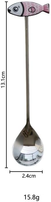 Silverware Flatware Set, 1/4/6/8/10/12 Pcs 304 Stainless Steel Spoon Creative Cartoon Cute Animal Coffee Spoon Dessert Spoon Small Fish Stirring Spoon(Pink,12 Pieces)