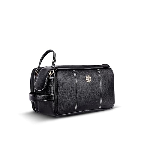 Hammonds Flycatcher Genuine Leather Travel Organizer Pouch - Toiletry Bag for Men and Women Cosmetic Organizer Bag, Shaving Kit Bag for Men Toiletry Pouch for Men with Multiple Pockets - Black