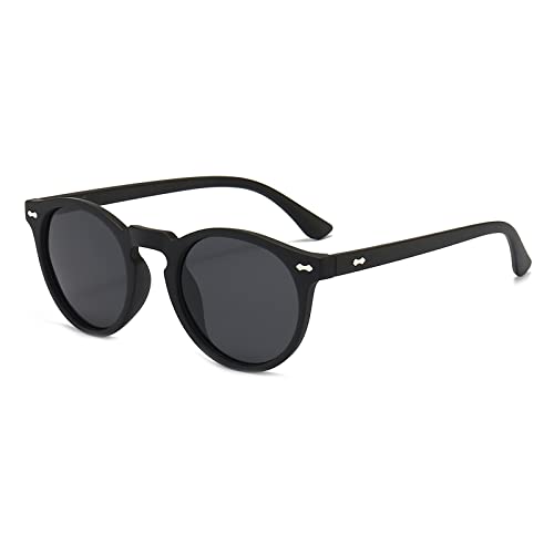 YAMEIZE Gafas de sol Polarizadas para Mujer Hombre-Redondo Vintage Retro Lentes Tintadas Clásicas Protección UV400 Unisex Gafas de Sol Negro Gris