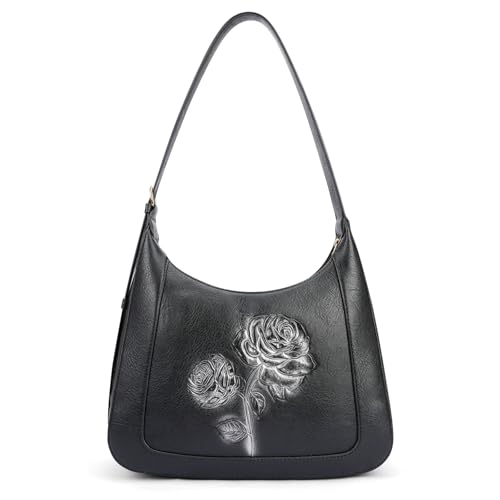 Image of Shoulder Bag for Women, Small Embossed Vegan Leather Hobo Purse | Elegant Crescent Shape Shoulder Purse with Top Handle, Adjustable Strap, Underarm Style for Daily Use, Travel & Gift Choice