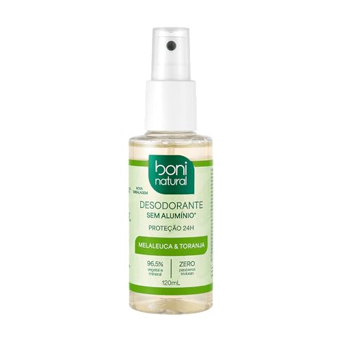 Desodorante Natural e Vegano com óleos essenciais de Melaleuca e Toranja, 24h de proteção, Sem Alumínio, Sem Parabeno, Boni Natural, Transparente