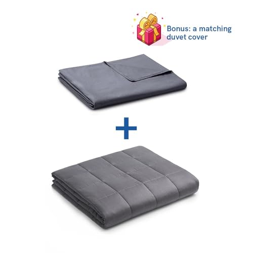 YnM Oeko-Tex Certified Premium 80 x 87 Inch 30 Pound 2 Person Cotton Calming Heavy Weighted Blanket with Duvet for Queen & King Beds, Dark Grey