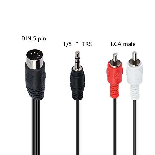 Din Midi 5 Pin To Rca And 3.5Mm Cable, 5 Pin Din Male Plug To 2Rca/3.5Mm Male Trs Stereo Aux Adapter Cable For Radio Audio Equipment Signal Output-5.9Ft #TOP4