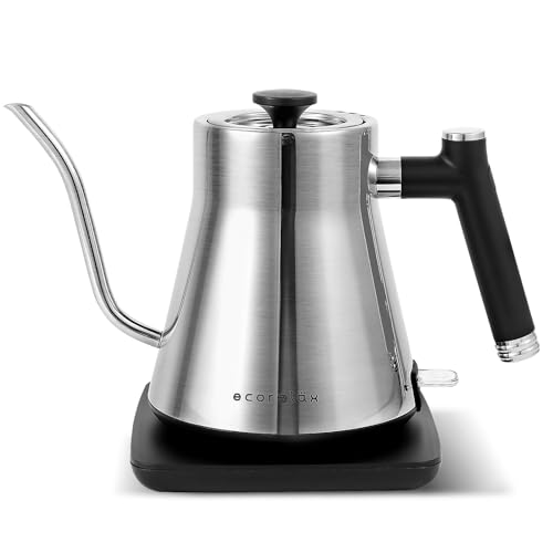 EcoRelax Gooseneck Electric Kettle, Pour Over Coffee and Tea Kettle, 100% Stainless Steel Interior, 1200w Automatic shut off Hot Water Boiler with British Strix Boli Dry Protection, 0.8L (Brushed) EcoRelax Gooseneck Electric Kettle, Pour Over Coffee and Tea Kettle, 100% Stainless Steel Interior, 1200w Automatic shut off Hot Water Boiler with British Strix Boli Dry Protection, 0.8L (Brushed)