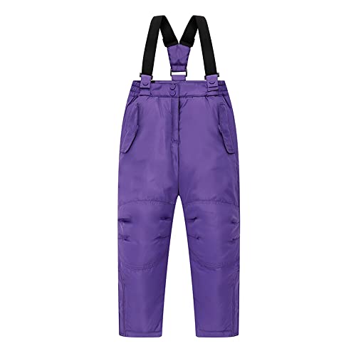 Jueshanzj Children's Down Ski Pants 3-8 Years Old Thickened Waterproof Warm Keeping Boys' and Girls' Ski Pants Back Purple 120CM