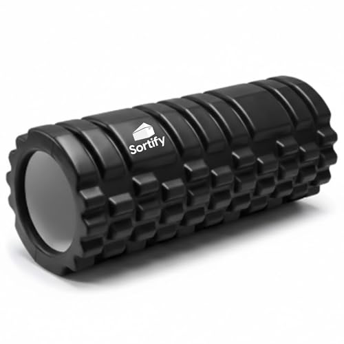 Sortify EVA Foam Roller for Exercise Deep Tissue Massage Roll & Back Roller for Gym or Home Medium Density Body Roller for Trigger Point Therapy Yoga Pilates & Sports Recovery 33x14 cm Black