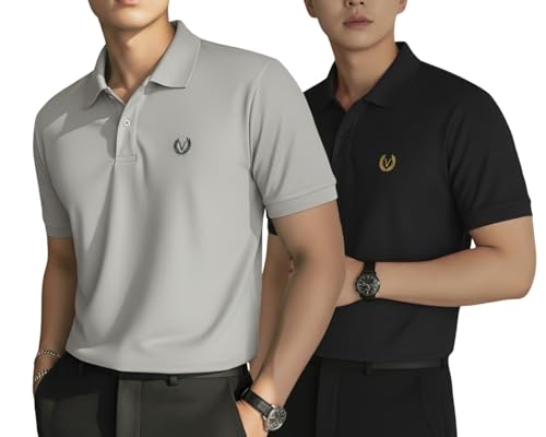 Image of MACK JONNEY Men's Solid Polo T-Shirt | Premium Cotton Blend | Regular Fit | Short Sleeve | Collared Casual Wear|Pack of 2 -MJ-157