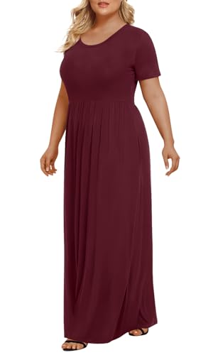 Image of LONGYUAN Women's Plus Size Maxi Dresses Summer Short Sleeve Casual Long Dress 2026 XL-6XL